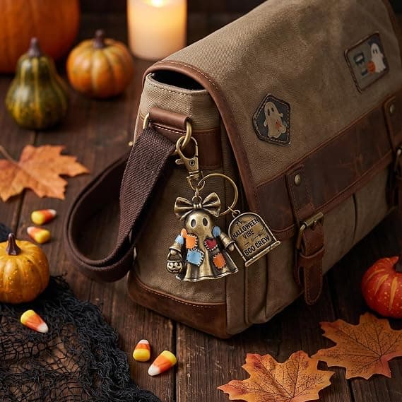 3D Patchwork Spøgelsesnøglering Halloween Taske Charms til Håndtasker