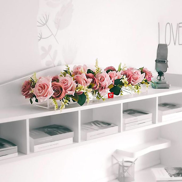 Klar Akryl Rektangulär Blomlåda Osplitterlig Akryl Skrivbords Enkelt Rengörings Vas För Hem Bröllop Matbord Dekoration Without Light 25cm