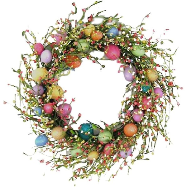 Påskepynt, påskekrans, farvet æg og blandede kviste forårskrans påskekrans med blomster og bærkerner forårskrans kunstig påske