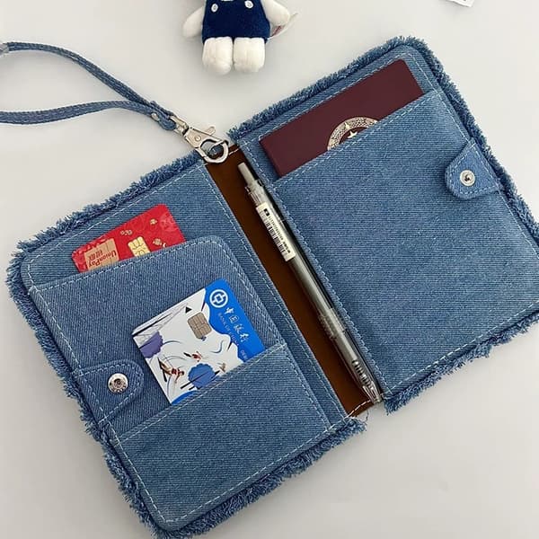 Pingping An'an Perle Denim Pasindeholder, Dokumentopbevaringspose, Bærbar Kortholder
