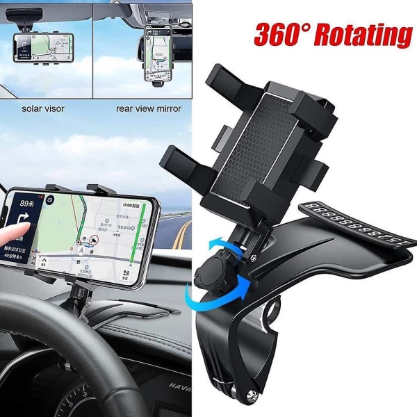 Dashboard Biltelefonholder 1200 graders mobiltelefonstativ Bakspeil Solskjerm i bil GPS-navigasjonsbrakett Justerbar