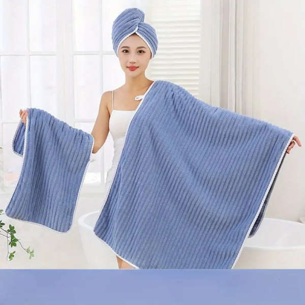 New Coral Velvet Towel, Bath Towel, Bath Cap, Three Piece Set, Thickened, Water Absorbing, Soft, and Non Hair Falling, Shower Home Use