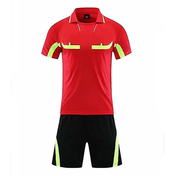 Professionel Fodbolddommertrøje Sæt Voksen Fodbolduniform Nedfoldet Krave Dommertrøje Lommer Shorts Dommerdommerdragt Red L-Height 160-170CM