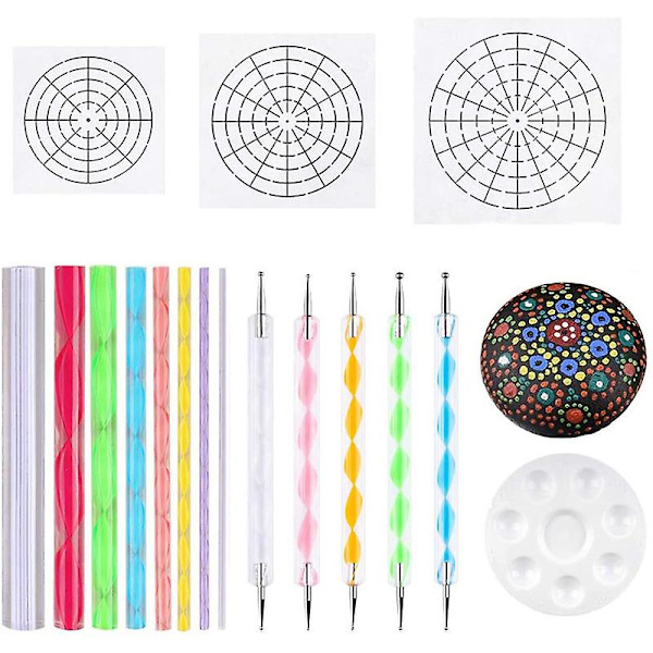 Mandala Dotting Stencil Værktøjer Stenmalingssæt Kuglepen Dotting Værktøjer Inkluderer Stencil, Maling Tr