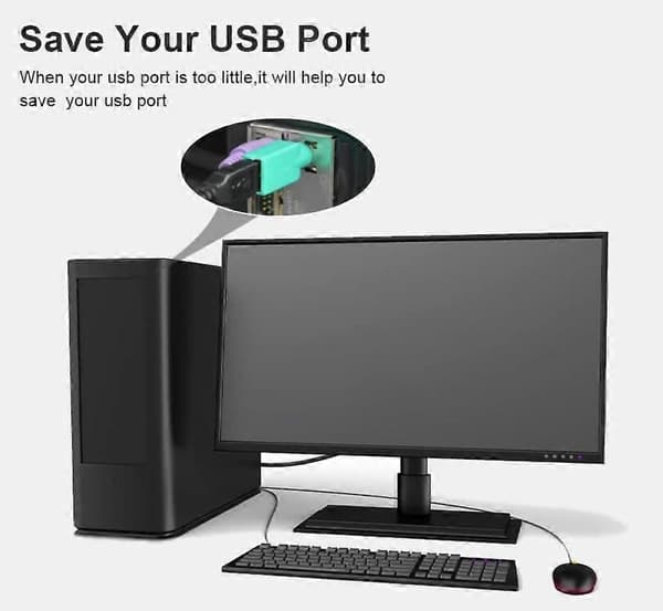 PS2 till USB Hona, PS/2 Hane Konverterare Adapter (Observera: Kan inte matcha alla moderkort, har matchningsproblem)