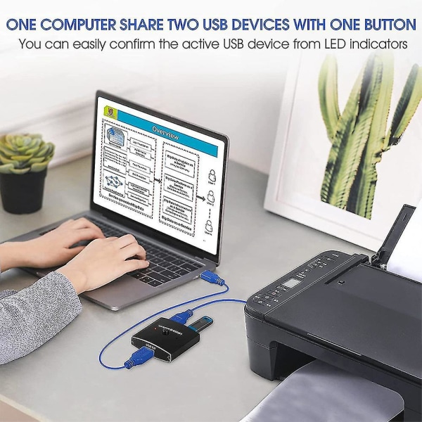 USB 3.0 Switch-velger - 5gbps 2 inn 1 ut USB-bryter - Kompatibel med skriver, tastatur, musdeling