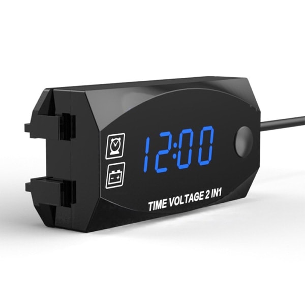 2 i 1 Universal Motorcykel Voltmeter Vattentät Display Blå Blue