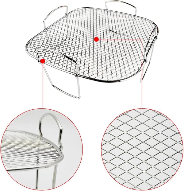 Tilbehør til airfryer, grill- og dampstativ i rustfritt stål, egnet for 3,5 til 5,8 liters airfryere.