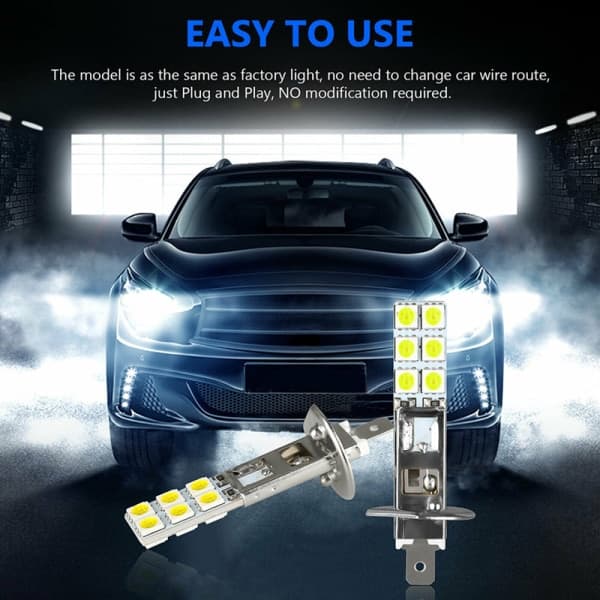 4 LED H1 LED 12V 6000K Hvit 55W LED Bil Tåkelys Kjørelys