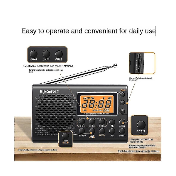 Bærbar radio med fuldt bånd Fm Am Sw Stereo Digital Display Dual-purpose Manual Fm Radio