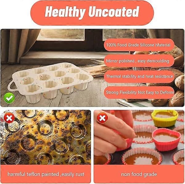 4 stk. silikone muffinsforme, 12-kops muffinsforme, non-stick muffinsplade til muffins, kager, cupcakes
