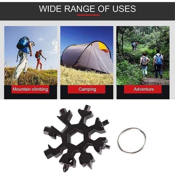 Snowflake 18-i-1 multi , rostfritt stål Snowflake skiftnyckel Flasköppnare för inomhusresor utomhus camping äventyr dagligt verktyg (svart) (2st)