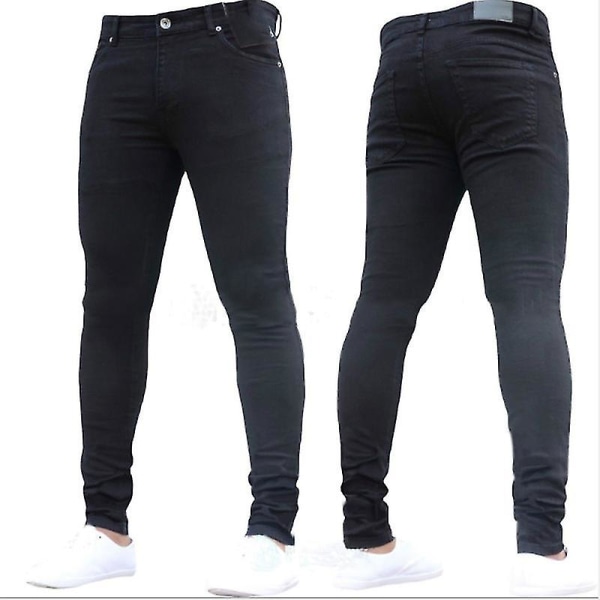 Mænd Skinny Jeans Stretchy Denim Lange Bukser Slim Fit Bukser Black 3XL