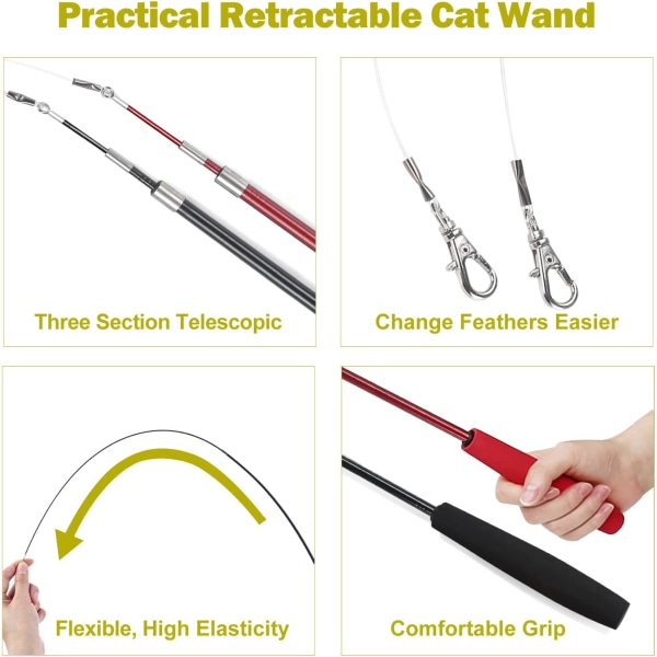 Interaktivt kattelegetøj - tilbagetrækkeligt pindelegetøj og fjerlegetøjspåfyldninger til indendørs katte at jage og motionere