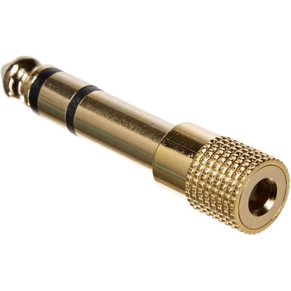 Stereoadapter med 6,3 mm hunnplugg til 3,5 mm jack. Gullbelagt