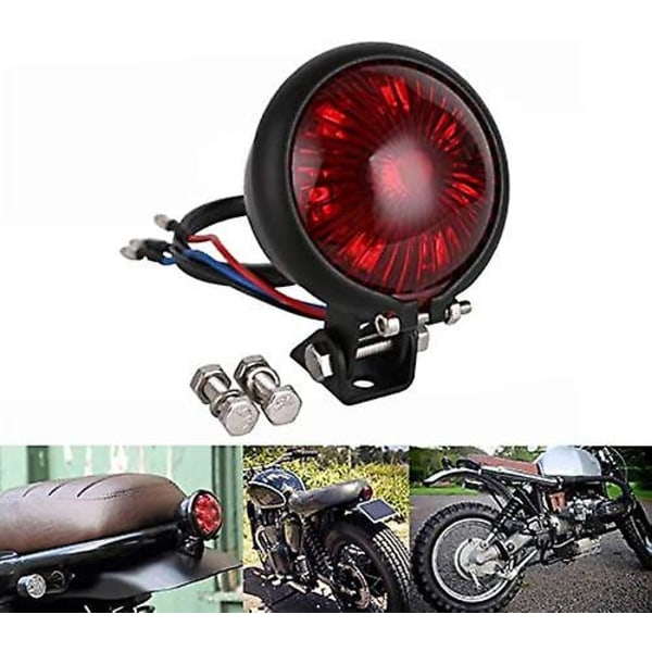 Rød LED baglygte tilpasset justerbar bagbremse til Cafe Racer Chopper Bobber (rød + sort)