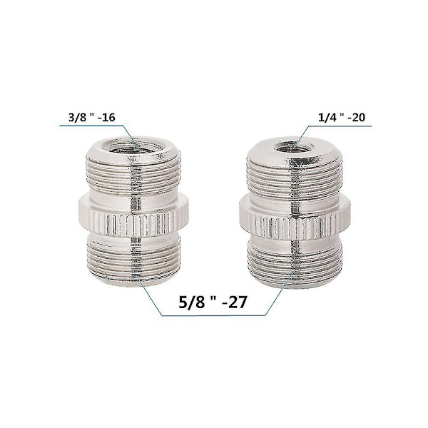 Ny 5/8\"-27 Han til 1/4\"-20 Hun og 3/8\"-16 Hun Mikrofon Skrue Adapter Dobbelt-ende Nikkel Messing Fremstillet (2 Stykker)