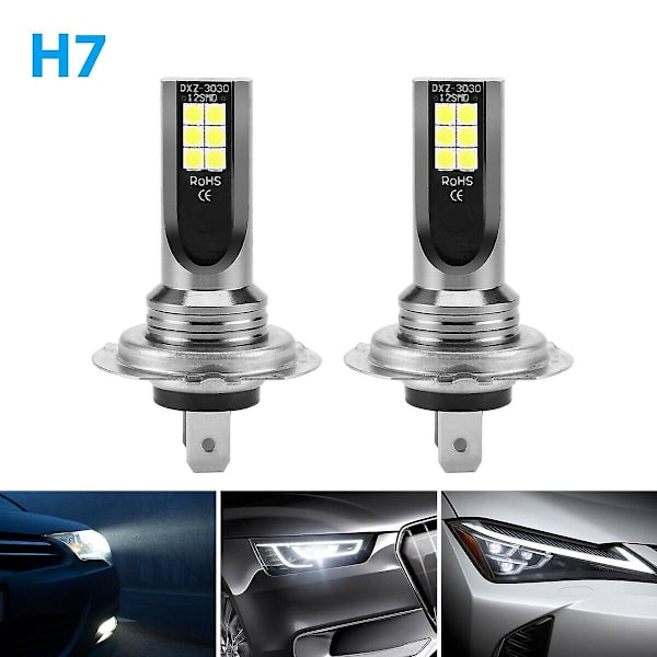 2 stk H7 LED Forlygte Omdannelse 6w 1000lm 6000k Fejlfri Canbus Pære
