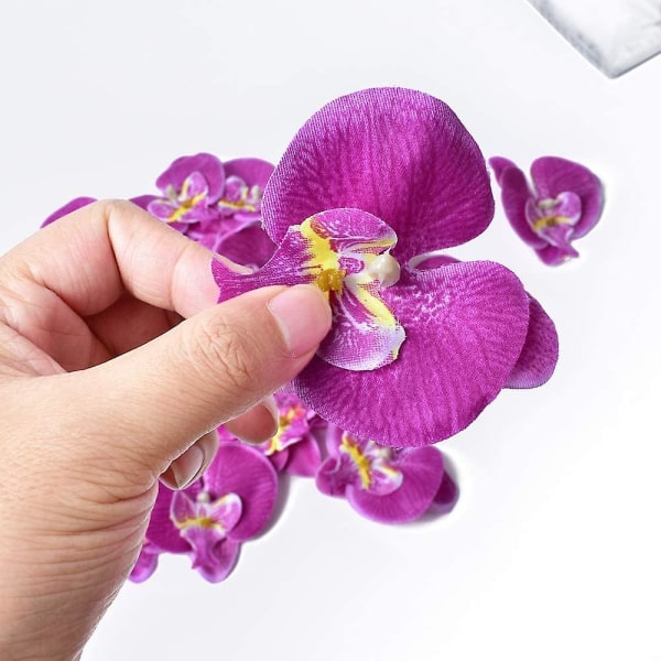 20-pack Konstgjorda Silke Phalaenopsis Blomhuvuden, Falska Fjärilsorkidéhuvuden för Bröllopsblomsterarrangemang Dekoration