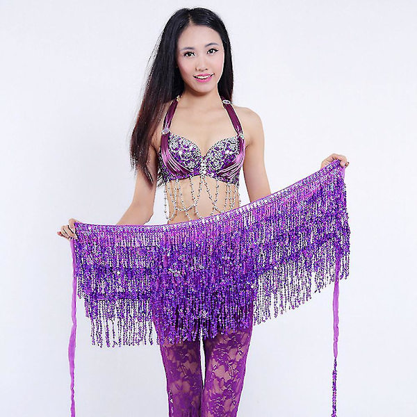 Kvinders Sequin Mave Danser Kostume Tassel Wrap Skørt Club Mini Skørt Purple