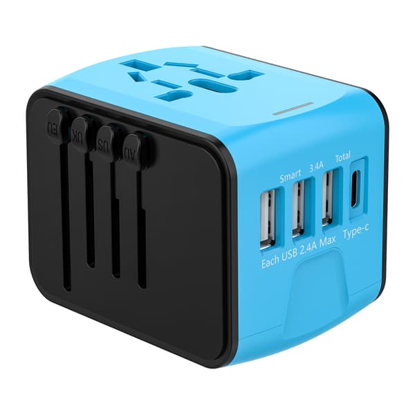 Multifunktionel rejseoplader med 3 USB + Type-C universalstik (europæisk standard)