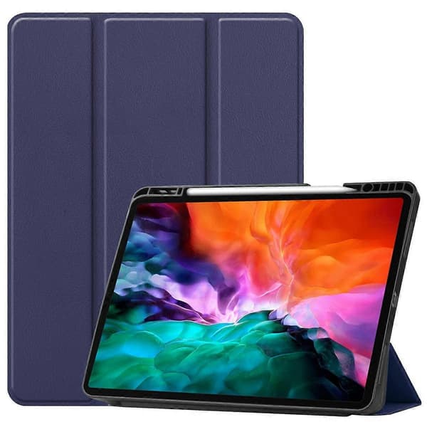 Fodral för 2021 5:e generationens iPad Pro 12.9\", Auto Wake/Sleep-skydd, Skydd med pennhållare, Slim Soft TPU-baksida Smart Tri-Fold-stativ (mörkblå)