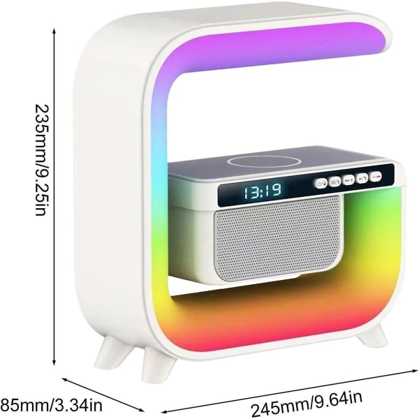 Stämningslampa, Rgb-atmosfärslampa med trådlös laddare, väckarklocka och bluetoth-högtalare, sänglampa, färgskiftande bordslampa