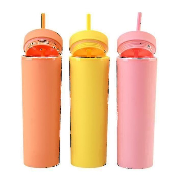 I lager 16oz Akryl Tunna Tumlare Matta Färger Dubbelväggad Vattenflaska Dricksvatten Plast