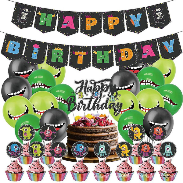 32st Monster Ballong Kit Party Latex Ballonger Med Banner Cake Toppers För Födelsedag