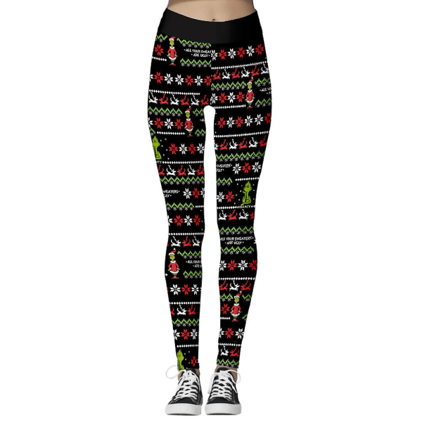 Kvinner Christmas Leggings The Grinch Snowflake Printed Pants B XL