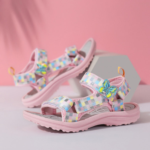 Trendiga söta sandaler med öppen tå för flickor, andas lätta sandaler för inomhus utomhusstrand, sommar Pink Color 26