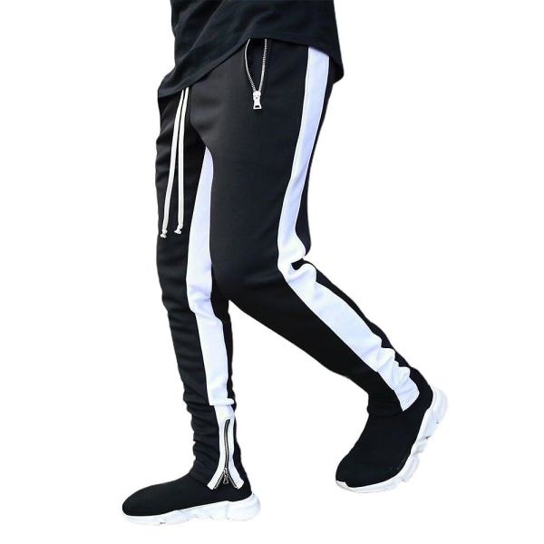 Herrebukser Sport Gym Treningsdrakt Underdeler Joggebukser Black White L