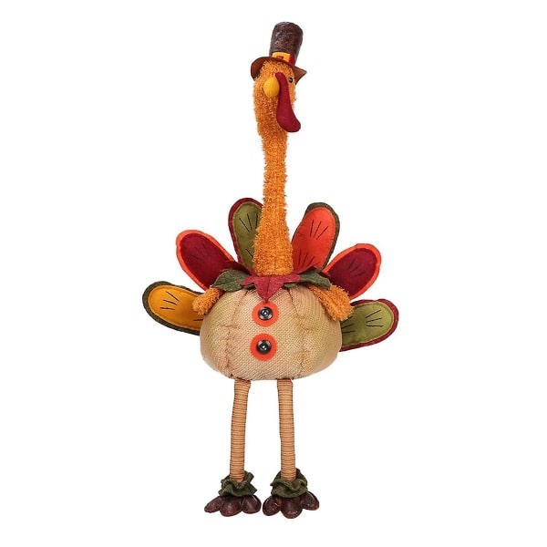 Thanksgiving dekoration plysch kalkon med töjbart huvud, handgjorda fyllda sittande kalkoner höst D