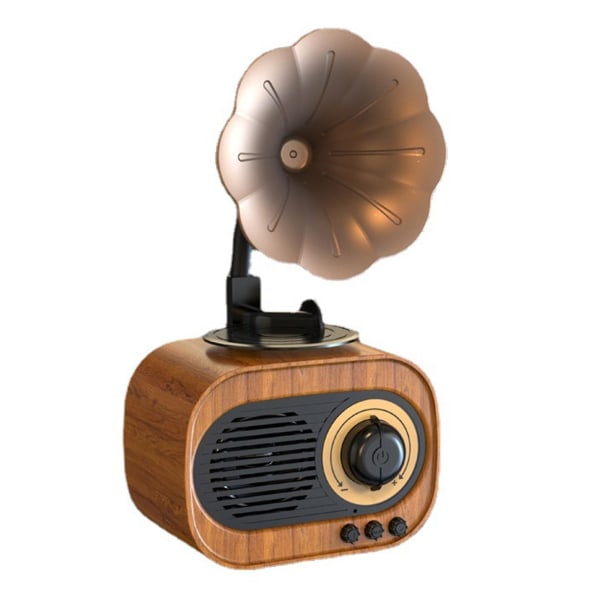 Vintage Bluetooth högtalare B5 imiterad grammofon heminredning, subwoofer träkorn liten högtalare, kan placeras på skrivbordet för dekoration