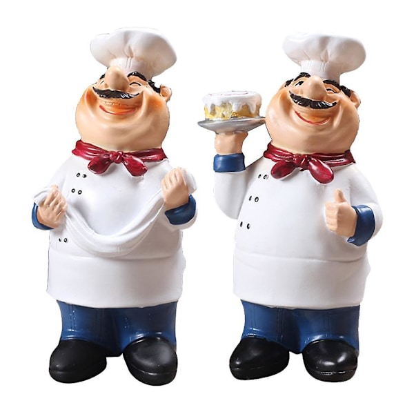 2x Köksbar Restaurang Resin Kock Figur Staty Ornament Dekoration