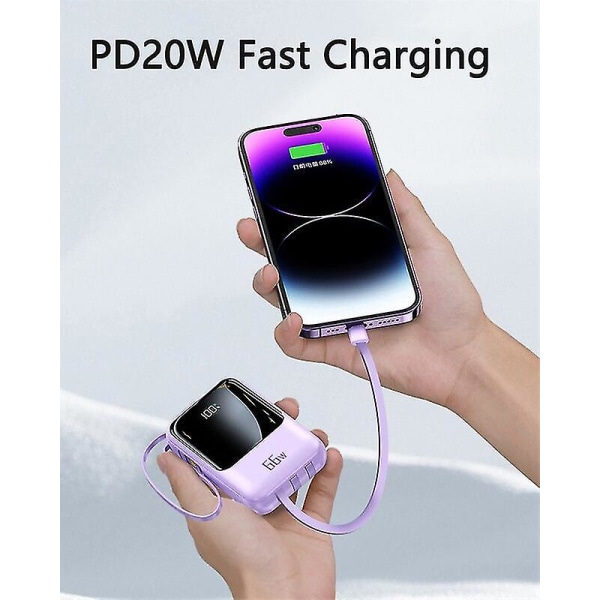 2024 50000mAh Mini Powerbank 66W Super Rask Lading Ekstern Batterilader For Iphone Samsung Huawei PD 20W Rask Lading Powerbank20000mahsvart