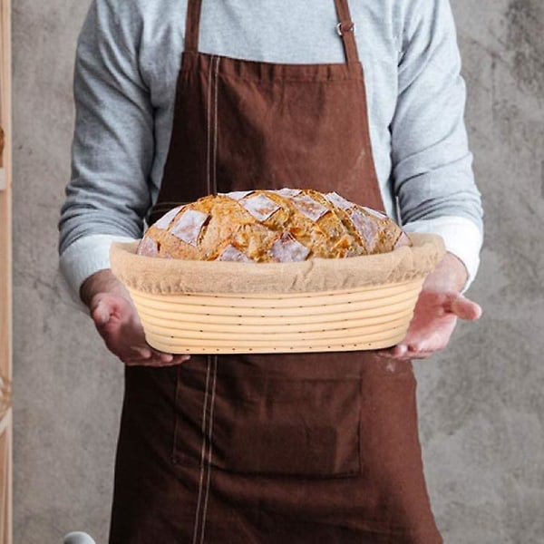 Oval Brødhævekurv, Håndlavet Banneton Brødhævekurv Brotform Med Brødkniv, Dej