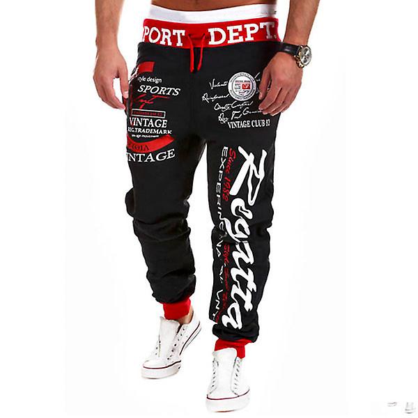 Treningsdrakt for menn Trackies Gym Jogging Sport joggebukse Red Black L