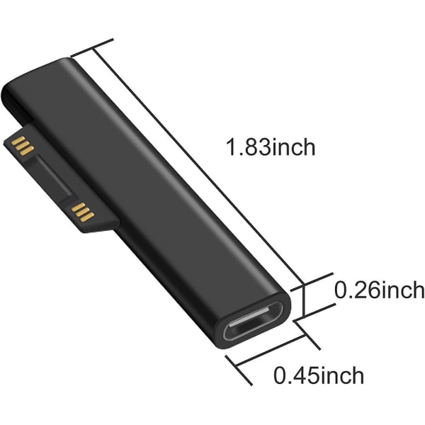 For Surface Connect til USB-C Magnetisk Adapter, Type C Fungerer med 15V/3A 45W til Surface Pro 6/5/4/3