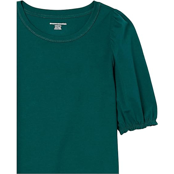 Naisten Klassinen Lyhythihainen Puff-T-paita Pyöreällä Kaula-auksella Dark Green XL