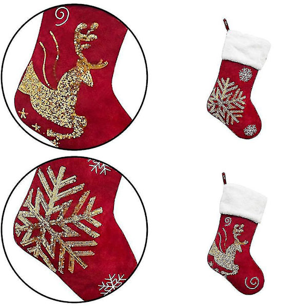 Julstrumpor Presentpåse Snöflinga Älg Flanell Broderad Julstrumpor Jul 2 Stycken Bd