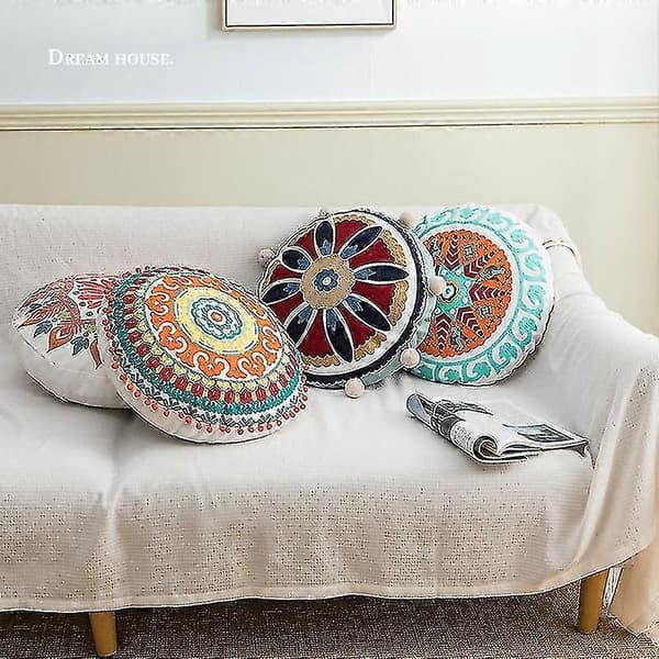 Rund golvkudde, stor meditationspuffkudde, Memory Foam Stuffer Cirkel Kuddar A Coral Multi