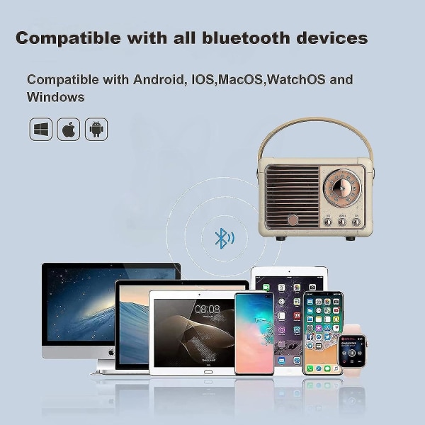 Trådlös Retro Bluetooth högtalare, Liten trådlös Bluetooth högtalare Utomhus Bärbar Support USB/tf-kort/aux Android Ios Vit
