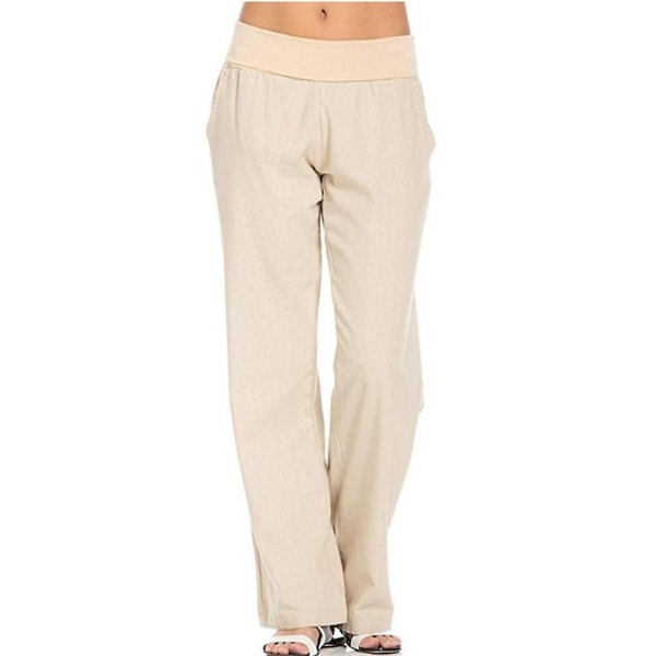 Dambyxor Sommar Casual Strand Enkla Byxor Med Fickor Khaki M