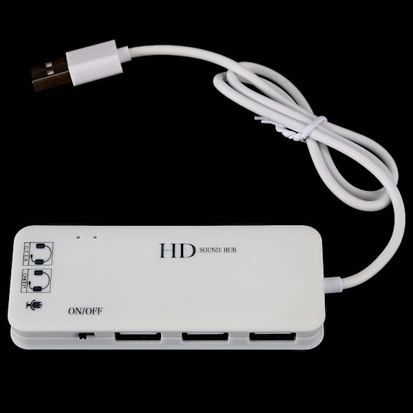 3-ports USB 2.0 Hub Extern Ljudkort Headset Mikrofonadapter för PC Vit