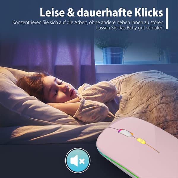 Trådløs Bluetooth dual-mode mus med lading, lydløs og lysende - dual-mode Bluetooth lysende - rosa