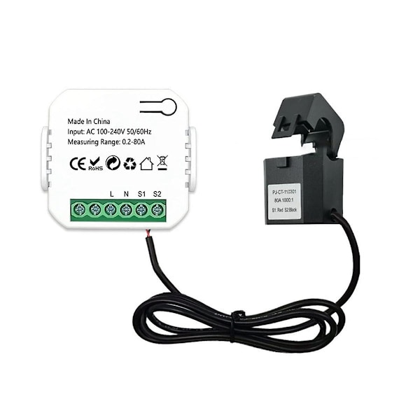 Tuya Smart Zigbee Energimätare 80a Med Klämma App Övervakning Kwh Spänning Strömförbrukning 110