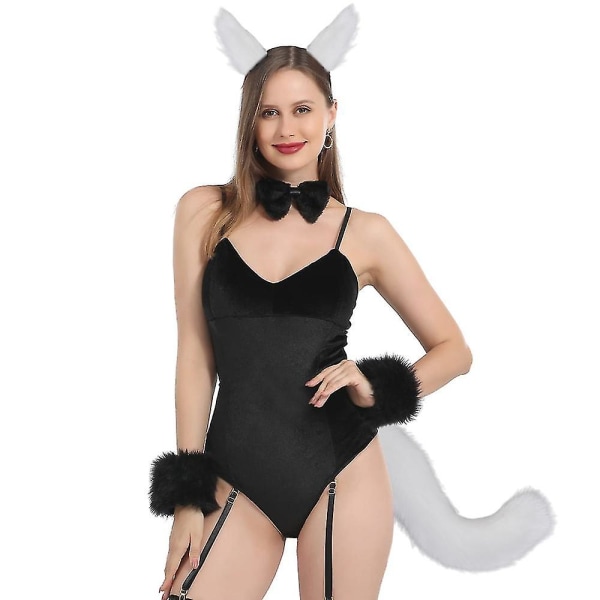 Fuskepels Katt Rev Ulv Furry Hale og ører med klips til Halloween-fest Kostymetilbehør H