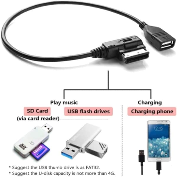 USB-ljudkabel med USB-adapter för Audi AMI MMI 2G 3G 3G+ - Perfet
