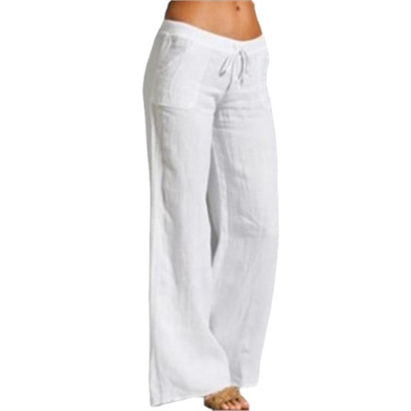 Kvinder ensfarvede bukser med brede ben. Løse lommer afslappede bukser White 2XL